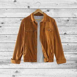 Brown Suede-like Jacket with a Lapel Collar